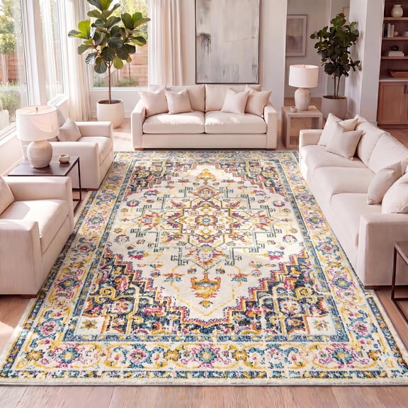 JONATHAN Y MODERN PERSIAN 8 x 10 Area Rug, Brooklyn Geometric Medallion - Beige/Ivory, MDP207B-8