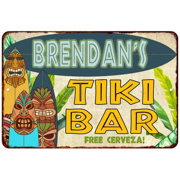 Brendan's TIKI BAR Island Sign Metal Wall Decor 8 x 12 High Gloss Metal 208120058056