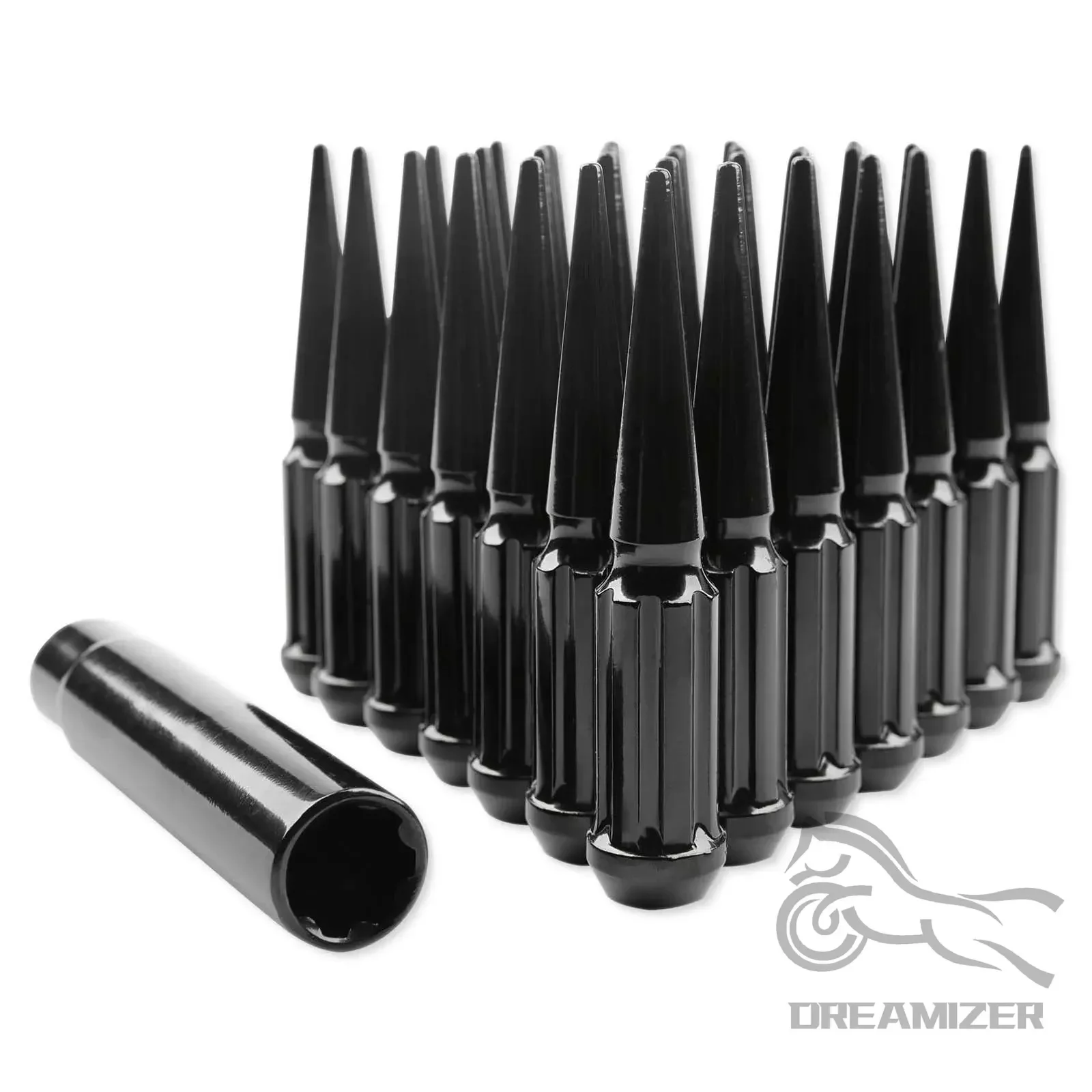 M14x1.5 Spike Lug Nuts for Chevy Silverado 1500, 24PCS Black 14x1.5 Wheel Lug Nuts for Ford F150 GMC Sierra 1500, 14mm x 1.5 Bulge Acorn Lug Nut with 1 Socket Key for Aftermarket Wheel