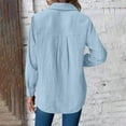 thumbnail image 5 of Otntypg Fall Women Button Down Shirts Lightweight V Neck Collared Work Blouse Long Roll Up Cuffed Sleeve Pocket Casual Boyfriend Cotton Tops Light Blue XL, 5 of 7