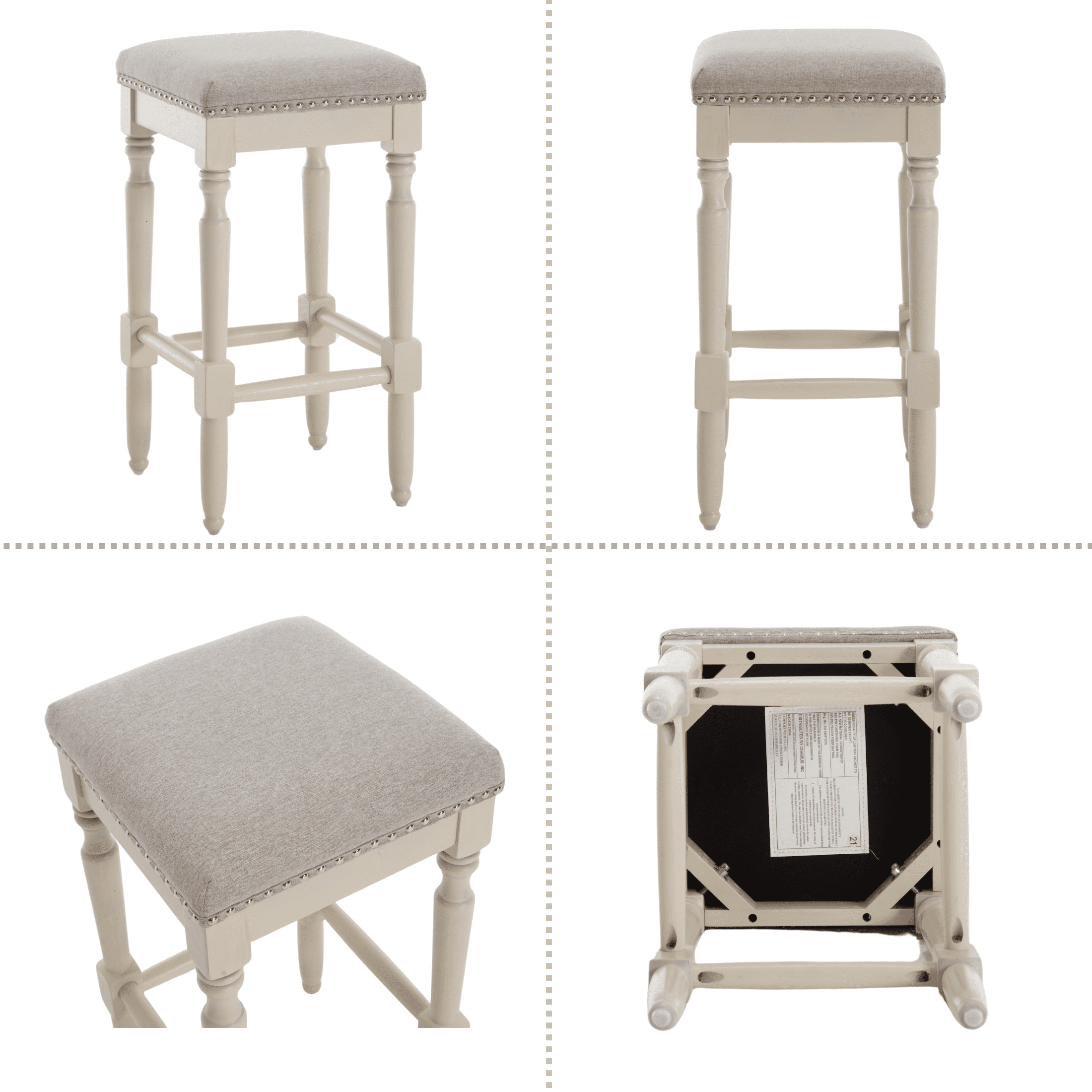 Guyou 26” Farmhouse Counter Stools Without backrest, Upholstered Counter Height Bar Stools with Wood Legs for Kitchen Counter Island, Grey-White Legs(Set of 2)
