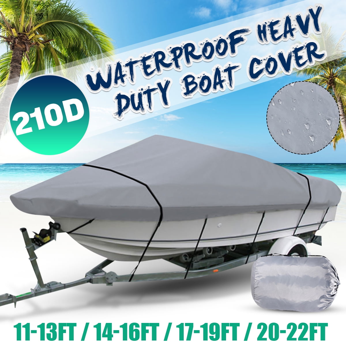Waterproof and Sunscreen Heavy Duty Trailerable Boat Cover With Storage Bag Fits V-hull Boats 11-13ft/ 14-16ft/ 17-19ft/ 20-22ft Black/ Red/ Green/ Grey/ Blue