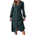 thumbnail image 1 of Birdeem Robe Longue à Manches Longues pour Femmes Mode Loisirs Imprimé Cardigan Taille Haute Robe à Manches Longues Col en V Robe à Manches Longues pour Femmes, 1 of 6