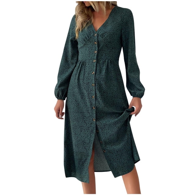 Birdeem Robe Longue à Manches Longues pour Femmes Mode Loisirs Imprimé Cardigan Taille Haute Robe à Manches Longues Col en V Robe à Manches Longues pour Femmes