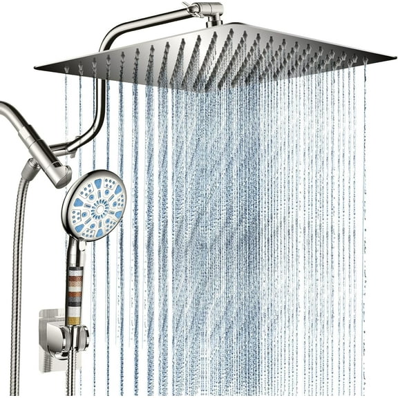 12 Inch All Metal 3-Way Rain Shower Head, High Pressure Shower Head, Dual Shower Heads with Handheld Spray Combo - 9 Spray Filtered Shower Head, Brushed Nickel