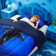 thumbnail image 3 of meiyoeat Sparkling Print Shark Twin Comforter Sets For Boys,Coastal Ocean Style Bedding Set For Kids,Navy Blue Reversible,2pcs, 3 of 7