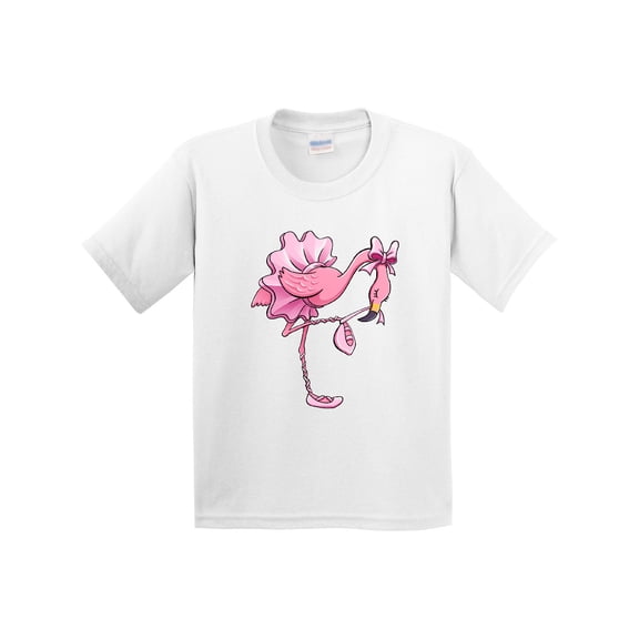 Inktastic Flamingo Ballerina in Tutu and Ballet Toe Shoes Youth T-Shirt