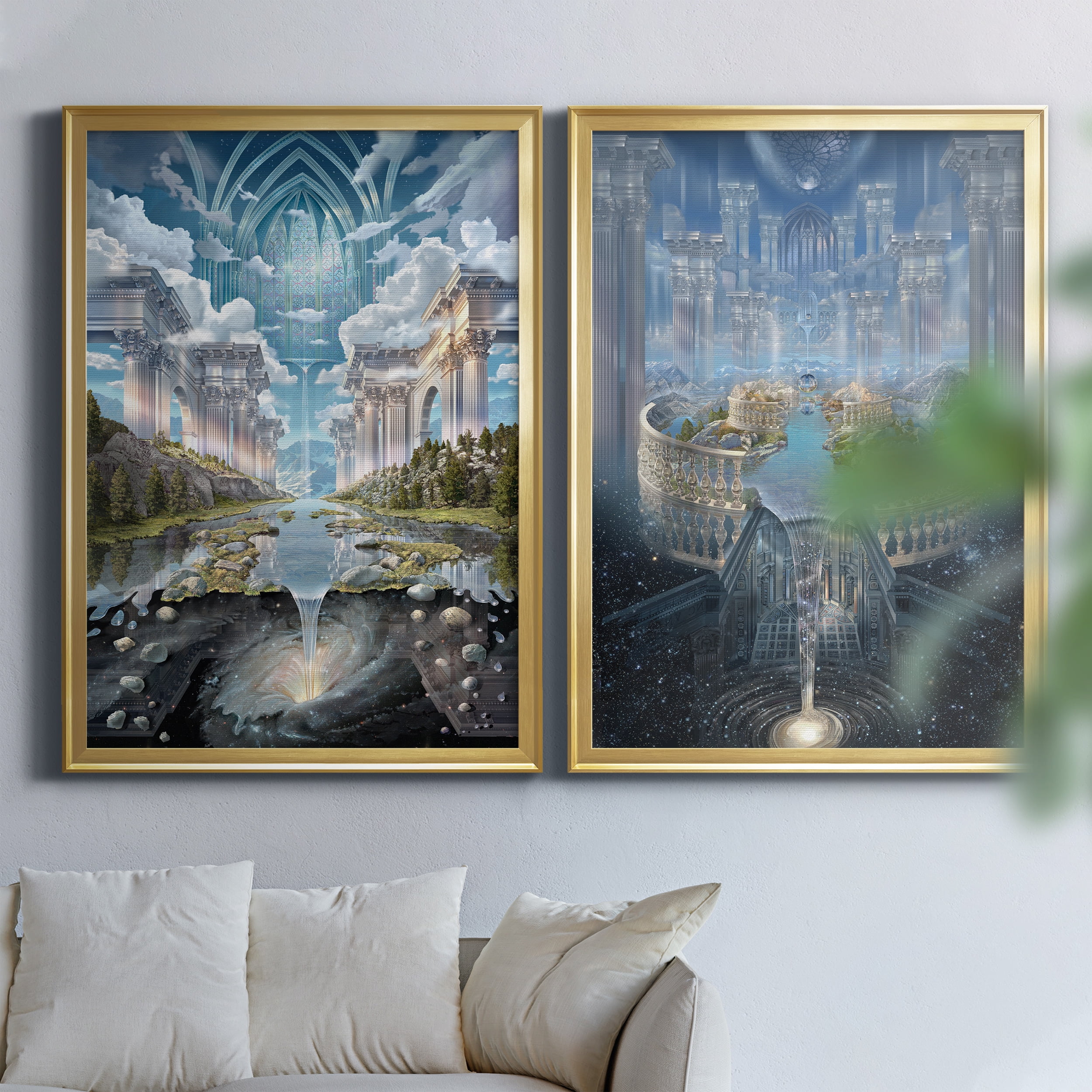 2 Piece Set Genesis II Premium Framed Canvas - Ready to Hang - 26.5 x 36.5 Each - Gold Frame