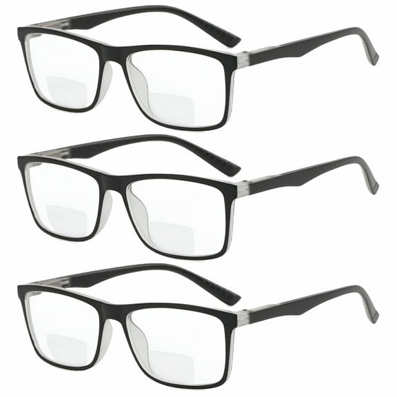 GJX 3 Pairs of Black Gray Retro Rectangle Bifocal Reading Glasses 2.50 for Men, Classic Presbyopic Glasses Spring Hinge Readers 2.50