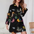 thumbnail image 5 of Colorfull Butterfly Pajama Robe V Neck Lots of Pretty Butterflies Dress Lady Long Sleeve Room Sleepwear Print Pajamas Robes, 5 of 7