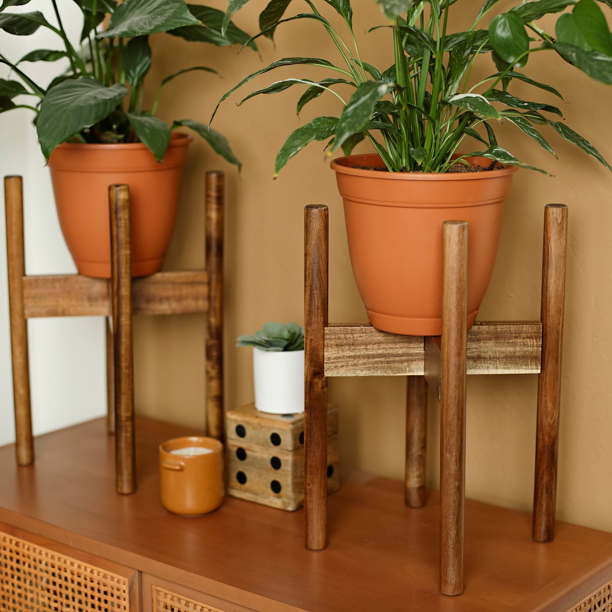 RainbleLand Acacia Hardwood Indoor Plant Stand - Adjustable Tall Plant Stand - Indoor Planter Stand - Mid Century Modern Plant Stands - image 4 of 6