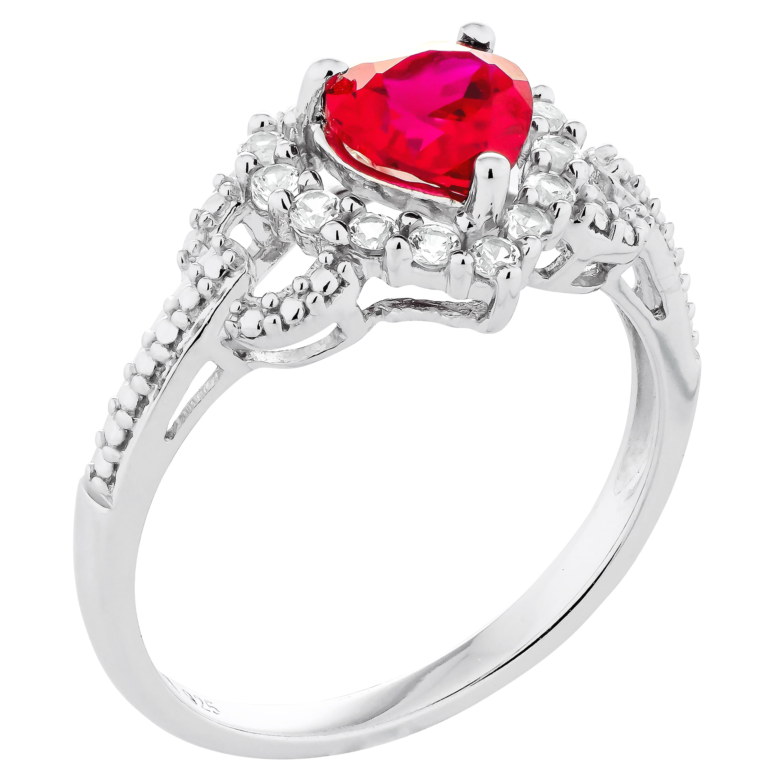 Brilliance Fine Jewelry 925 Sterling Silver Lab Created Ruby and Created White Sapphire Heart Ring