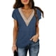 thumbnail image 1 of Blusa de manga corta, cuello en V, manga de pétalo, blusa con ribete de encaje, blusa de encaje de guipur, rendimiento finamente ajustado, 1 of 5