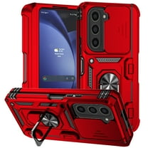 for Samsung Galaxy Z Fold6 Heavy Duty Case, Rugged Military Grade Shockproof Support Magnetic Car Mount Case with Camera Lens Sliding Cover Ring Holder Stand Hinge Protection Case, Red
