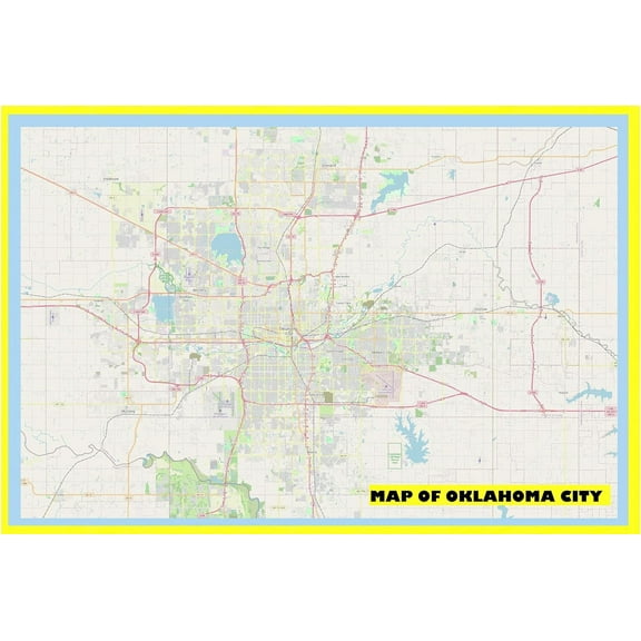 Map of Oklahoma City 18x24 with Neighborhoods, Streets, Roads, Highways and Parks - Laminated Wall Map Poster Print - Vivid Imagery with Bright Colors