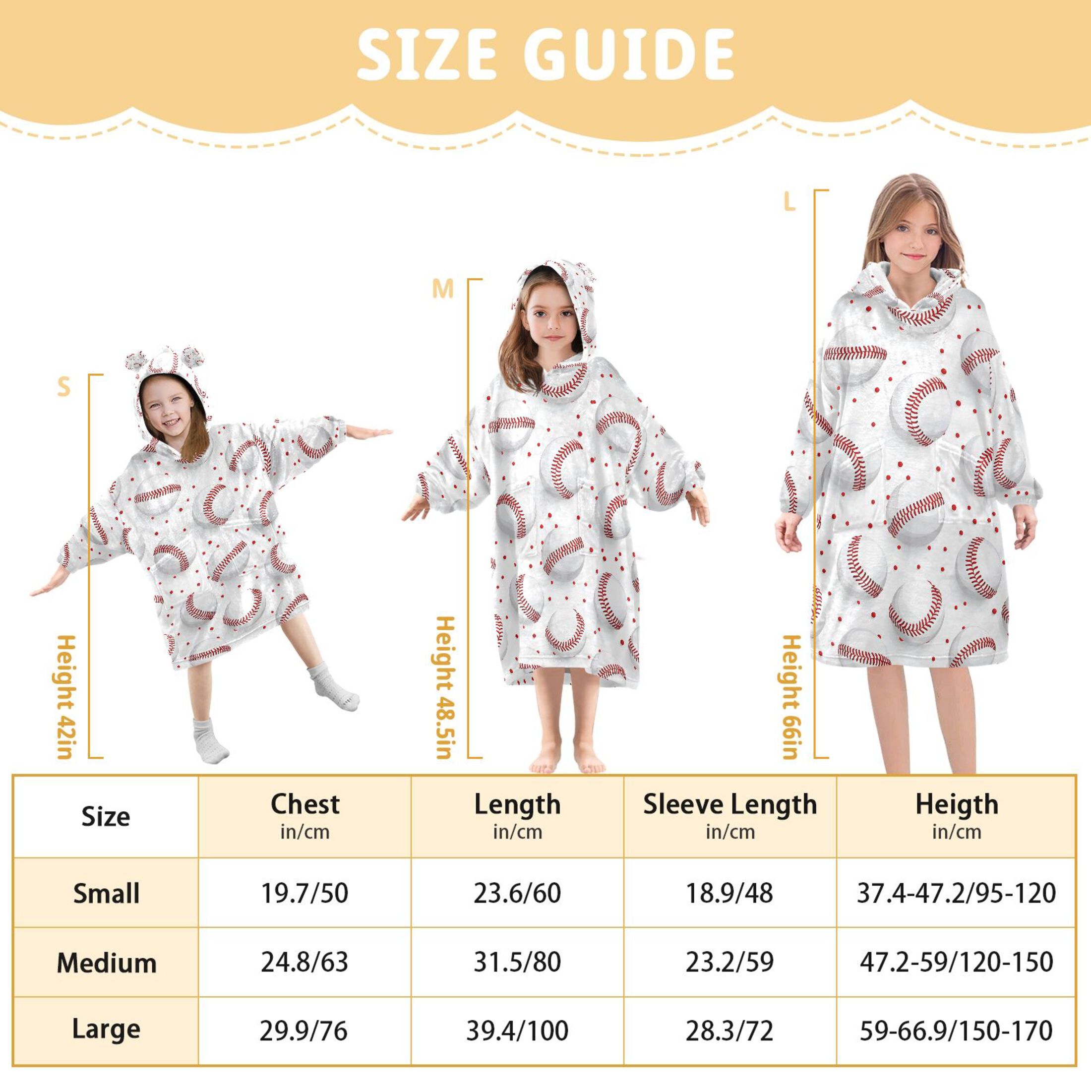 joogoo Blanket Hoodie for Baseball on White Oversize Sweatshirt 3-14 YR L