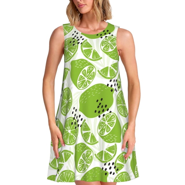 Balery Green Various Lemons Vestidos de verano para mujer con estampado: vestido holgado sin mangas, vestido playero informal y cómodo para días calurosos.