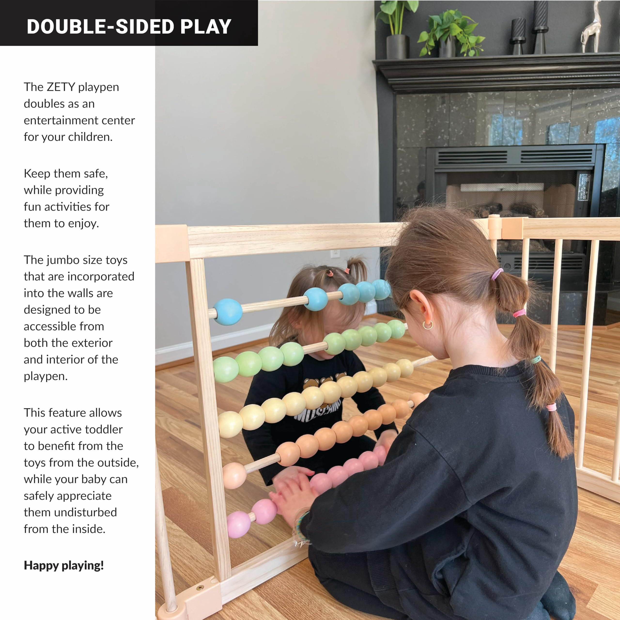 ZETY Wooden Foldable Baby Playpen 8-Panel Extra Large 63x63 in Play  Yard for Babies