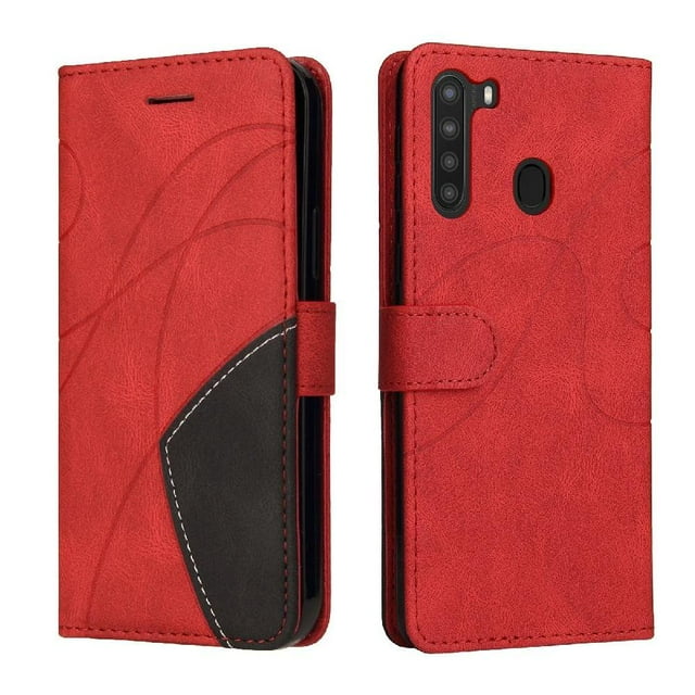 GANGXUN Flip Case for Samsung Galaxy A21 – Leather Wallet Cover with Card Slots, Kickstand & Color Stitching Protective Folio