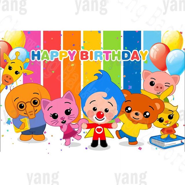 Decoración de pancarta de mesa de dibujos animados, telón de fondo Plim para fiesta de primer cumpleaños de niños, fotografía de cerdo de dibujos animados, Fondo de vinilo arcoíris
