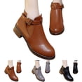 thumbnail image 3 of NECHOLOGY Zapatos Botines mujer Botines de de otoño e invierno para mujer punta redonda tacón bajo hebilla felpa corta comodidad cálida Color sólido estilo informal Simple (Black 8), 3 of 7