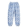thumbnail image 4 of Women's Fleece Pajama Pants Star Print Elastic Waist Cuffed Ankle Loose Fit Soft Warm Cozy Casual Fall Winter Everyday Lounge Sleep Trousers Blue, 4 of 8
