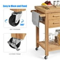 Costway Bamboo Kitchen Trolley Cart Wood Rolling Island w/ Tower Rack & Drawers