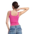 thumbnail image 5 of Women'S Tank Top Fitted Square Neck Casual Basic Summer Tank Sleeveless Tops Rose Red L, 5 of 9
