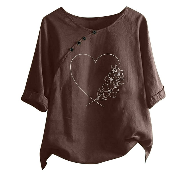 Blouses pour Femmes T-shirt Imprimé Manches Courtes Blouse Col Rond Hauts Décontractés
