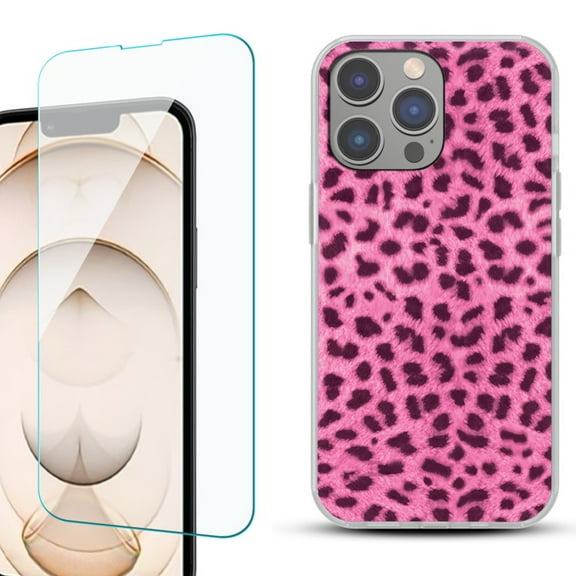 OneToughShield ® for iPhone 15 Pro Shockproof Phone Case, with Tempered Glass Screen Protector - Cheetah Pink