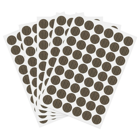 Uxcell 270 Pieces Screw Hole Stickers, 5 Sheet Self-Adhesive Waterproof Wood Grain Sticker for Screw Holes Wall Cabinets Desk Repairing, Dark Walnut, 21mm/0.83 Inch