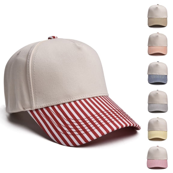 Summer Sales Under $5 Baseball Cap Women GIJNRIUIUA Striped Brim Baseball Cap for Women Men Two Tone Trucker Hat Lightweight Soft Cotton Adjustable Curved Bill Dad Hat Casual Outdoor Sun Hat