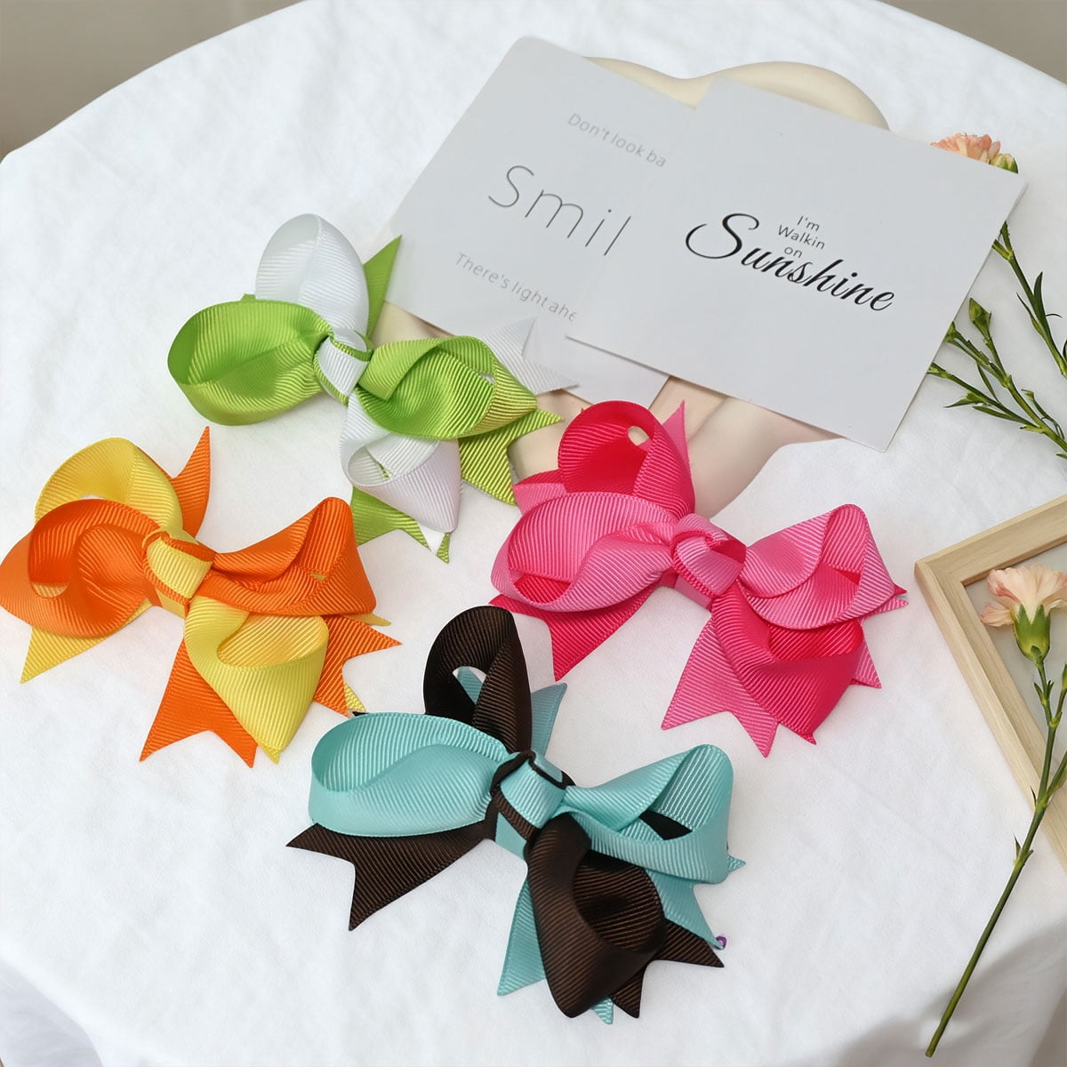 JoyBowie 12+12 Pack Small Ruffled Hair Bows & Two-Tone Spike Hair Bows, Alligator Clips