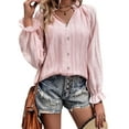 thumbnail image 3 of Skksst Womens Long Sleeve V Neck Buttons Shirt Casual Workwear Blouse Tops, 3 of 5