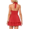 thumbnail image 3 of Vestido Halter para Mujer Inspire Chic, Escote en V Profundo, Sin Espalda, Vestido Mini de Fiesta, Rojo, Talla S, 3 of 6
