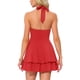 thumbnail image 3 of Vestido Halter para Mujer Inspire Chic, Escote en V Profundo, Sin Espalda, Vestido Mini de Fiesta, Rojo, Talla S, 3 of 6