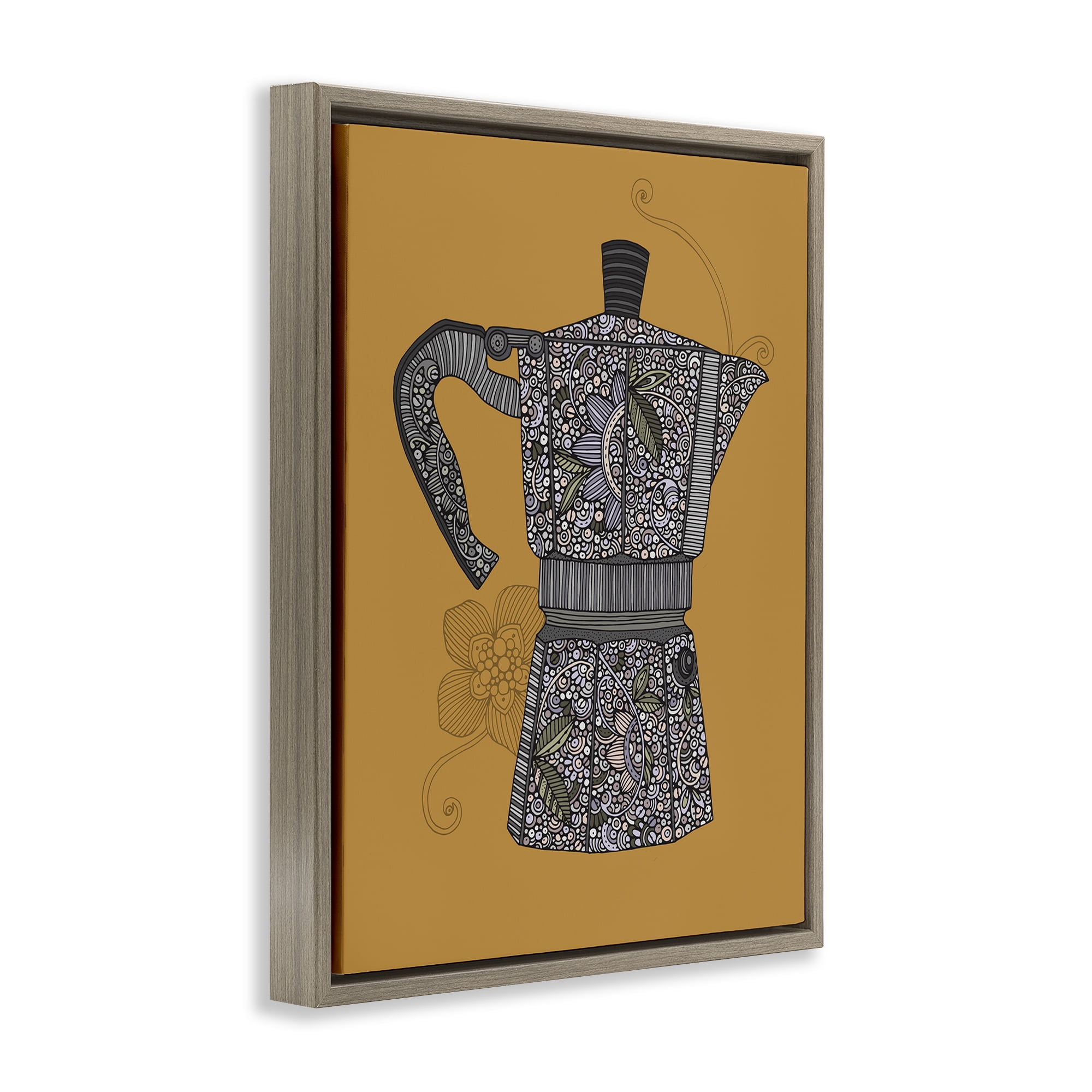 Stupell Industries Moka Pot Coffee Maker Food & Beverage Painting Brown Floater Framed Art Print Wall Art, 17 x 21