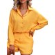 thumbnail image 5 of VISgogo, pantalones cortos para mujer, traje de ocio, estampado a la moda/color sólido, manga larga, camisa de un solo pecho, pantalones cortos con cintura elástica VISgogo moda, 5 of 9