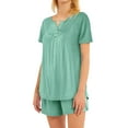 thumbnail image 3 of GESJQFZ Women Spliced Pleat Solid Color V Neck Pajama Shorts Nightwear Set, 3 of 7