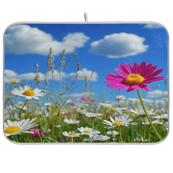 Colorful Field Of Wildflowers Dish Drying Mat Kitchen Mats Microfiber Counter Absorbent Dish Pad Drainer Rack