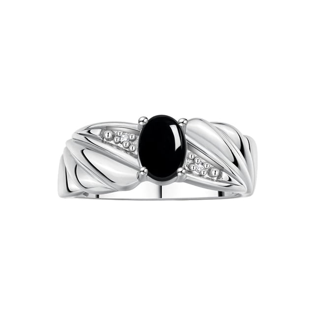 RYLOS Bagues pour Femmes Bague Aile d'Ange en Or Blanc 14K Pierre de Naissance Pierre Précieuse 7X5MM et Diamants Cabochon Onyx Bijoux pour Femmes Bagues en Or pour Femmes Taille 7