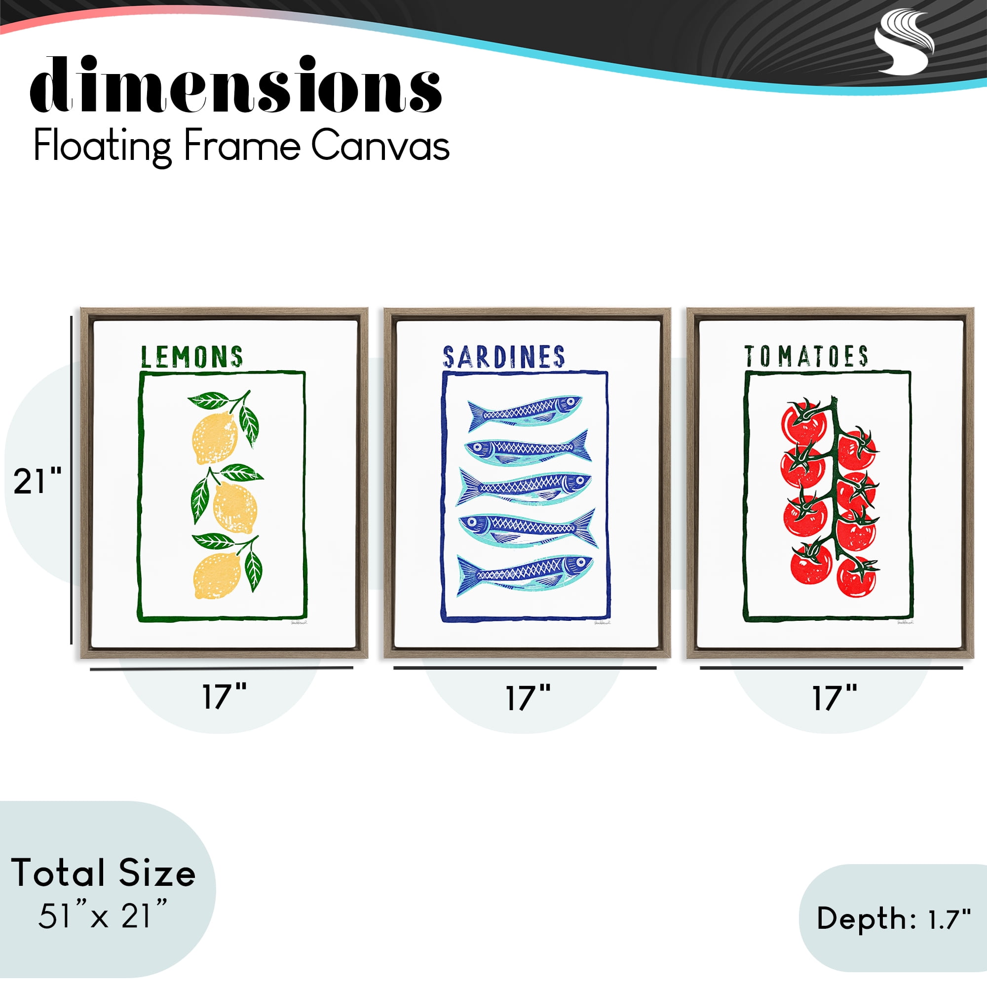 Stupell Industries Healthy Summer Foods 3 Piece Brown Framed Floater Canvas Set, design by Amanda Greenwood