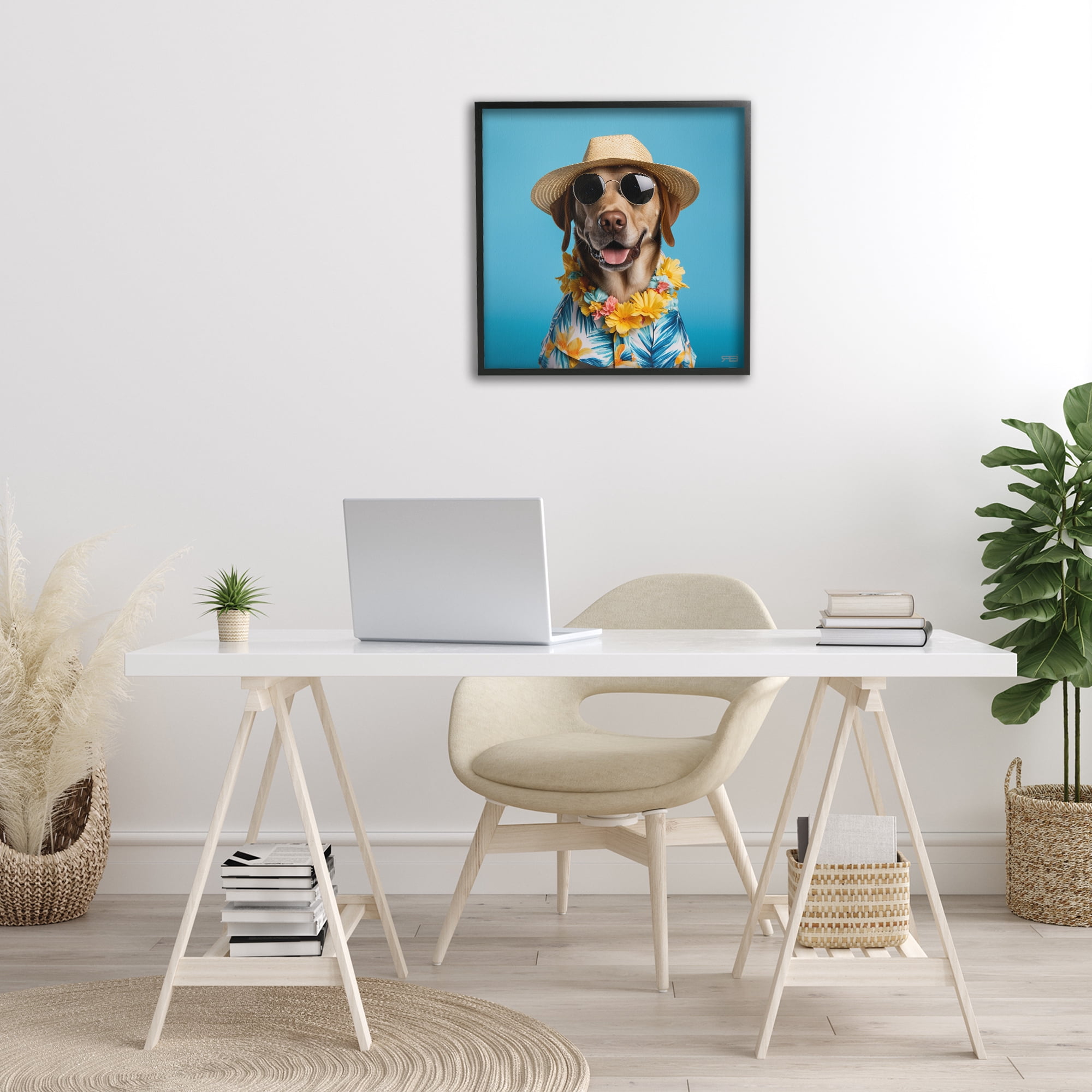 Stupell Industries Dog with Aloha Shirt Animals & Insects Painting Black Framed Art Print Wall Art, 24 x 24