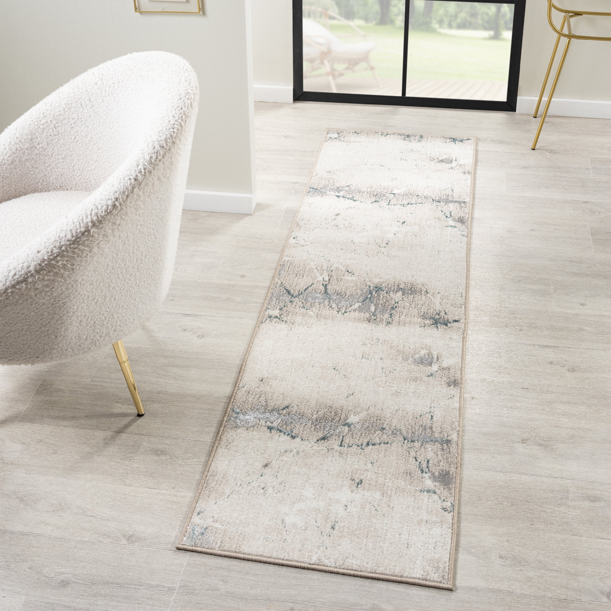Ox Bay Bethany 2' x 7' Beige/Blue Abstract Durable Indoor Area Rug