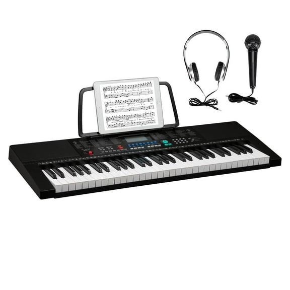 Glarry 61-Key Portable Electronic Piano Keyboard with LCD Screen, Microphone, Headphones, 3 Teaching Modes, Built-In Speakers