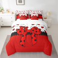 thumbnail image 2 of Manfei Cute Ladybird 7-Piece Twin Bedding Sets,Red Bowknot Bedding Comforter Set,Polka Dots Breathable Sheet Sets,Microfiber Cartoon Bedroom Decorative,Reversible, 2 of 7