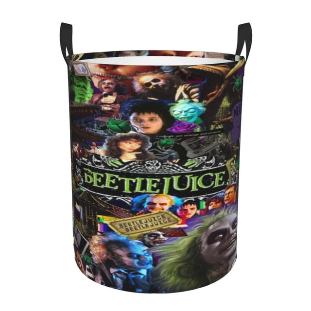 Cestas para ropa sucia Beetlejuice, bolsas plegables con asas, cesto de almacenamiento redondo plegable