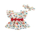 thumbnail image 1 of Nouveau-né Fille Volant Manches Body Col Carré Robe Style Ourlet Romper avec Arc Bandeau, 1 of 6