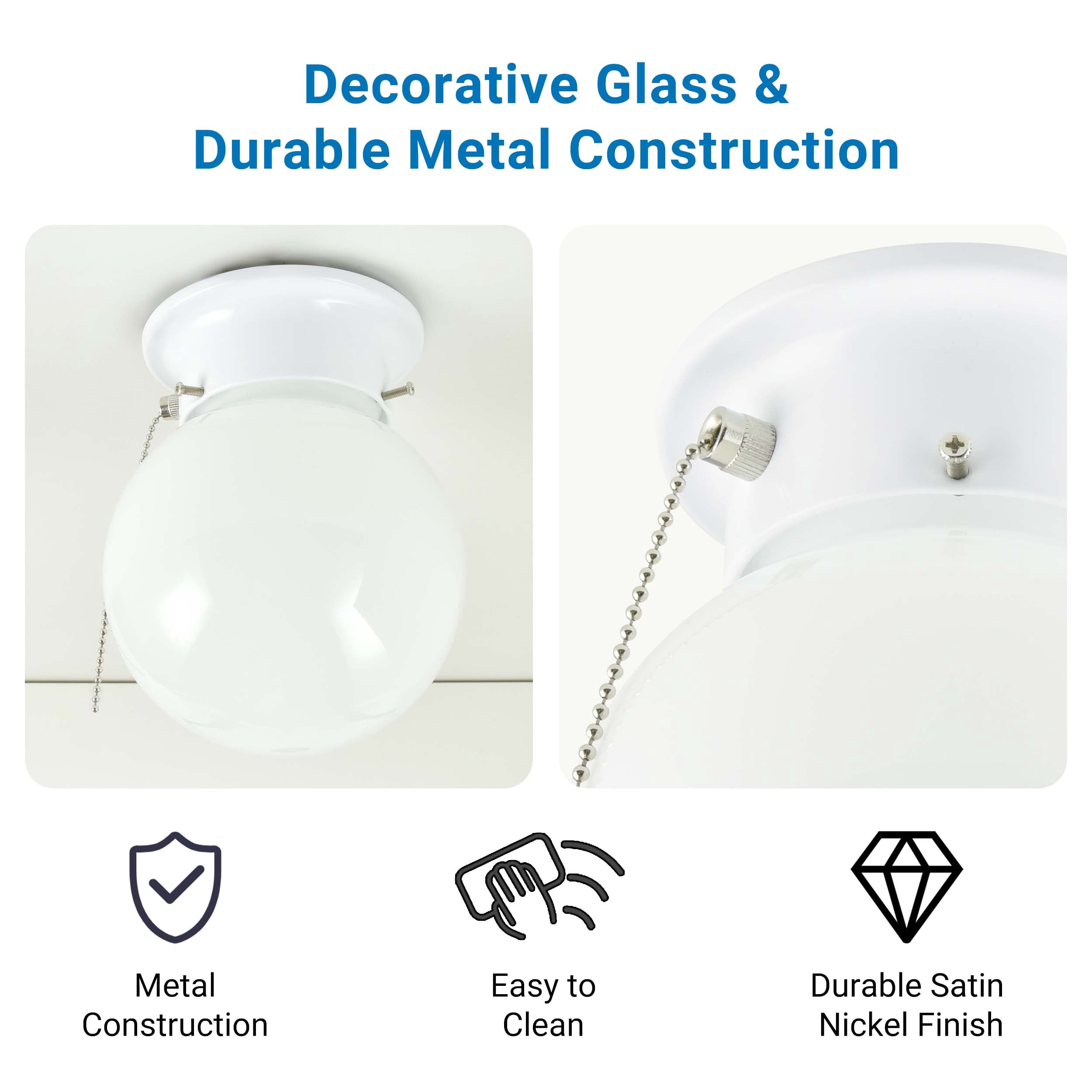 Mainstays 5.9 in Flush Mount Ceiling Light, White Finish, Frosted Glass Shade, Bulb Not Included