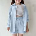 thumbnail image 2 of HNMKIU Girls Casual Summer Fall Outfit Shirt and Shorts Set Comfortable Pure Color Loose Fit Girls Outfit Sets for School Light Blue,7-8 Years, 2 of 9